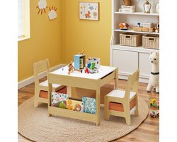 Xbro Kindertafel met Schoolbord en Whiteboard, Kinder Tekentafel, Speeltafel met Opbergruimte, 3-in-1 Kindertafel en Stoeltjes, Ideaal voor tekenen, knutselen en leren, Retro