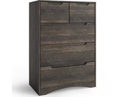 Xbro Ladekast – 5 Ruime Laden met Kantelbeveiliging – Commode Kast voor Slaapkamer, Woonkamer en Kantoor – 70 x 40 x 90 cm – Donkerbruin