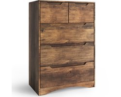 Xbro Ladekast – 5 Ruime Laden met Kantelbeveiliging – Commode Kast voor Slaapkamer, Woonkamer en Kantoor – 70 x 40 x 90 cm – Lichtbruin