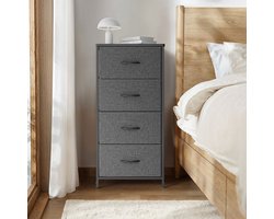 Xbro Ladekast – Dressoir met 4 stoffen lades – zwart – houten bovenblad, metalen frame met X-steun – compact 45×30×95 cm – ideaal voor slaapkamer, woonkamer, hal, keuken of kantoor