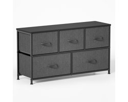 Xbro Ladekast – Dressoir met 5 stoffen lades, compact & multifunctioneel – zwart houten bovenblad, metalen frame – ideaal voor slaapkamer, woonkamer, hal – breedte ca.100 cm