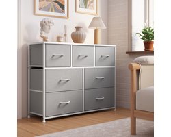 Xbro Ladekast – Dressoir met 7 stoffen lades met handgrepen – houten bovenblad, metalen frame – grijs – ideaal voor slaapkamer, woonkamer, hal, keuken of kantoorf