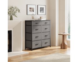 Xbro Ladekast – Dressoir met 8 stoffen lades, compact & multifunctioneel – zwart houten bovenblad (met afgeronde hoeken), metalen frame met X-steun + anti-kantelaccessoire – ideaal voor slaapkamer, woonkamer, hal