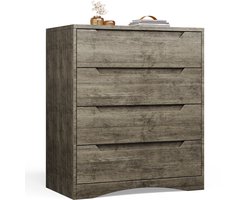 Xbro Ladekast met 4 Ruime Laden – Commode met Uitgesneden Handgrepen en Kantelbeveiliging – Voor Slaapkamer, Woonkamer of Kantoor – Donkerbruin – 80 x 70 x 40 cm