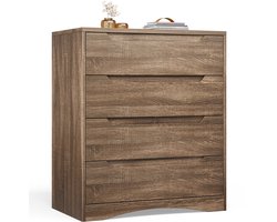 Xbro Ladekast met 4 Ruime Laden – Commode met Uitgesneden Handgrepen en Kantelbeveiliging – Voor Slaapkamer, Woonkamer of Kantoor – Litchbruin – 80 x 40 x 70 cm