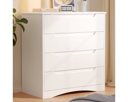 Xbro Ladekast met 4 Ruime Laden – Commode met Uitgesneden Handgrepen en Kantelbeveiliging – Voor Slaapkamer, Woonkamer of Kantoor – Wit – 71 x 41 x 82 cm