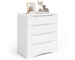 Xbro Ladekast met 4 Ruime Laden – Commode met Uitgesneden Handgrepen en Kantelbeveiliging – Voor Slaapkamer, Woonkamer of Kantoor – Wit – 80 x 70 x 40 cm