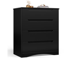 Xbro Ladekast met 4 Ruime Laden – Commode met Uitgesneden Handgrepen en Kantelbeveiliging – Voor Slaapkamer, Woonkamer of Kantoor – Zwart – 71 x 41 x 82 cm