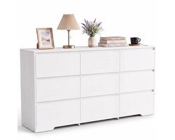 Xbro Ladekast met 9 Ruime Laden – Houten Opbergkast voor Slaapkamer en Woonkamer – Moderne Commode – Wit
