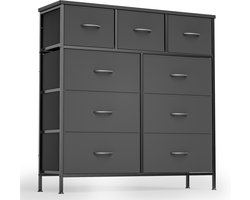 Xbro Ladekast met 9 stoffen laden (3 klein + 6 groot) – Grote opbergruimte & ruimtebesparend – Eenvoudig te monteren –Zwart – Modern woonaccessoire voor slaapkamer, kinderkamer, hal
