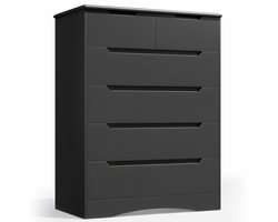 Xbro Ladekast – Moderne Kast met 6 Ruime Schubladen – Opbergkast voor Hal Kantoor Slaapkamer Woonkamer – 110 × 70 × 40 cm – Zwart