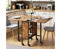 Xbro Modern Eettafel Inklapbare, Eettafel Uitschuifbare met 6 Vergrendelbare Soepele Wielen, Klaptafel voor Eetkamer met 2-Laags Opbergrek, voor Eetkamer, Eethoek en Keuken, 80 x 30/80/130 x 74 cm，Retro