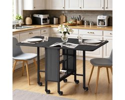 Xbro Modern Eettafel Inklapbare, Eettafel Uitschuifbare met 6 Vergrendelbare Soepele Wielen, Klaptafel voor Eetkamer met 2-Laags Opbergrek, voor Eetkamer, Eethoek en Keuken, 80 x 30/80/130 x 74 cm，Zwart