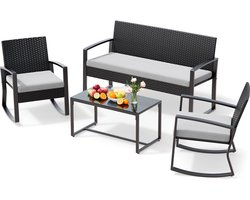 Xbro Rotan Tuinset 3-delig met schommelstoel,Balkonset voor 4 personen met kussens,Tuinmeubelset met tafel,3-delige Bistroset ,108 x 74 x 85 cm ,Donkergrau