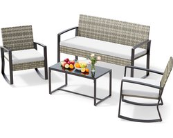 Xbro Rotan Tuinset 3-delig met schommelstoel,Balkonset voor 4 personen met kussens,Tuinmeubelset met tafel,3-delige Bistroset ,108 x 74 x 85 cm ,Lichtgrau