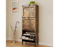 Xbro Schoenenkast met 3 Klapdeuren – Dubbele Diepte – Smal Schoenenrek met Bovenplank – Voor Hal & Slaapkamer – 50 x 130 x 24 cm – Vintage