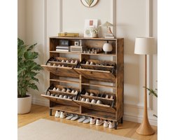 Xbro Schoenenkast met 4 Klapdeuren – Dubbele Diepte – Modern Schoenenrek met Bovenplank – Voor Hal & Slaapkamer – 100 x 24 x 108 cm – Retro