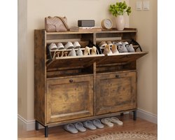 Xbro Schoenenkast met 4 Klapdeuren – Dubbele Diepte – Modern Schoenenrek met Bovenplank – Voor Hal & Slaapkamer – 99 x 24 x 91 cm – Vintage