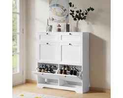 Xbro Schoenenkast met 4 Klapdeuren - Tot 24 paar schoenen - 95 x 102 x 24 cm - Wit