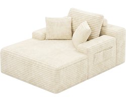 Xbro Slaapbank 1 Persoons met 3 Kussens, Comfortabele Slaapstoel van Ribcord, Zetelbed, Uitklapbare Relaxstoel voor Woonkamer en Slaapkamer,Beige