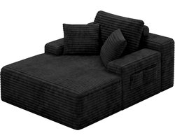 Xbro Slaapbank 1 Persoons met 3 Kussens, Comfortabele Slaapstoel van Ribcord, Zetelbed, Uitklapbare Relaxstoel voor Woonkamer en Slaapkamer,Donkergrijs