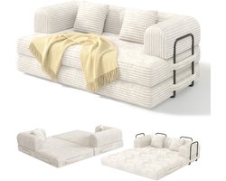 Xbro Slaapbank 2 Persoons, Modulaire Bank 2 zits voor Woonkamer, 3-in-1 Bank met slaapfunctie, Ribstof，Beige