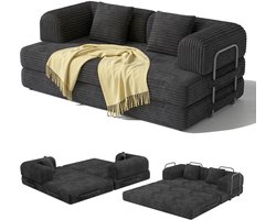 Xbro Slaapbank 2 Persoons, Modulaire Bank 2 zits voor Woonkamer, 3-in-1 Bank met slaapfunctie, Ribstof，Zwart