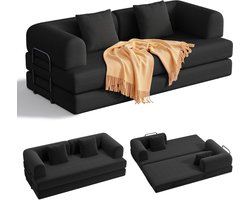 Xbro Slaapbank 2 Persoons, Modulaire Bank 2-zits voor Woonkamer en Slaapkamer, 3-in-1 Bank met slaapfunctie, Ribstof，Zwart