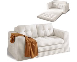 Xbro Slaapbank 2 persoons，2-1 Opvouwbare Slaapstoel met slaapfunctie，Corduroy，2-zits，Wit