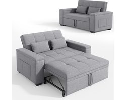 Xbro Slaapbank 2 Persoons，3-in-1 Opvouwbare Slaapstoel en Bankstel met Verstelbare Rugleuning，2-zitsbank met Slaapfunctie voor Woonkamer, Slaapkamer of Logeerkamer，Grijs