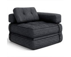 Xbro Slaapbank – Opvouwbaar 3-in-1 Ontwerp – Zitzak Stijl met Armleuningen – Geschikt voor Woonkamer, Slaapkamer en Kleine Appartementen – 85 × 85 cm Ingeklapt / 170 × 85 cm Uitgeklapt – Zwart