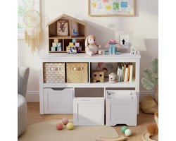 Xbro Speelgoedkast voor Kinderen – Kinderkast Opbergkast – Met 3 rolbare lades en 6 opbergvakken – Wit – 102 x 30 x 60 cm