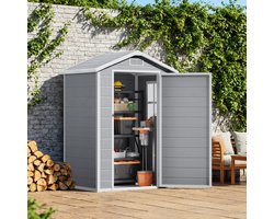 Xbro Tuinhuis Kunststof, Gereedschapsschuur Afsluitbaar met Ventilatieroosters, Tuinberging met Raam en Waterdicht Dak，Grijs
