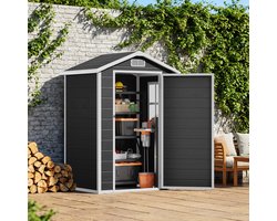 Xbro Tuinhuis Kunststof, Gereedschapsschuur Afsluitbaar met Ventilatieroosters, Tuinberging met Raam en Waterdicht Dak，Zwart
