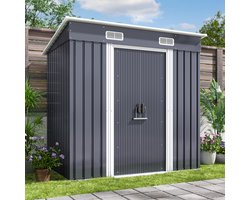 Xbro Tuinhuis – Metalen Gereedschapsschuur – Weerbestendige Tuinberging –Voor Achtertuin, Terras en Grasveld – 194x121x183 cm – Lichtgrijs