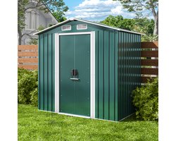 Xbro Tuinhuis – Metalen Gereedschapsschuur – Weerbestendige Tuinberging –Voor Achtertuin, Terras en Grasveld – 196x131x187 cm – Groen
