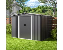 Xbro Tuinhuis – Metalen Gereedschapsschuur – Weerbestendige Tuinberging –Voor Achtertuin, Terras en Grasveld – 258x207x179 cm – Lichtgrijs