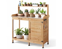 Xbro Tuinkast met Waterdicht Werkblad en Opbergvakken – Plantentafel met Lade, Kast & Haken – Voor Binnen & Buiten – Houten Opbergkast voor Tuin & Balkon – 112 x 47 x 125 cm