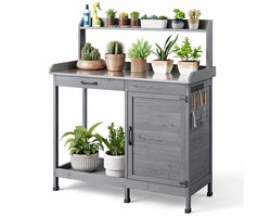 Xbro Tuinkast met Waterdicht Werkblad en Opbergvakken – Plantentafel met Lade, Kast & Haken – Voor Binnen & Buiten – Houten Opbergkast voor Tuin & Balkon – 112 x 47 x 125 cm