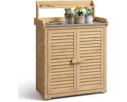 Xbro Tuinkast met Waterdicht Werkblad, Verhoogde Achterwand en Verstelbare Plank – Plantentafel met Onderkast – Voor Binnen & Buiten – Houten Opbergkast voor Tuin & Balkon – 120 x 46 x 85 cm – Natuur