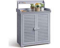 Xbro Tuinkast met Waterdicht Werkblad, Verhoogde Achterwand en Verstelbare Plank – Plantentafel met Onderkast – Voor Binnen & Buiten – Houten Opbergkast voor Tuin & Balkon – 120 x 46 x 85 cm – Grijs