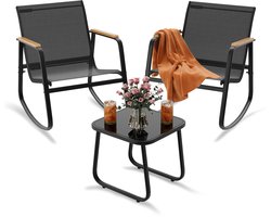 Xbro Tuinset 3-delige met schommelstoel,Balkonset voor 2 personen,Tuinmeubelset met tafel,Bistroset van Textilene,75 x 58 x 75 cm ,Zwart