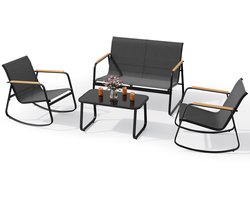 Xbro Tuinset 3-delige met schommelstoel,Balkonset voor 3 personen,Tuinmeubelset met tafel,Bistroset van Textilene,108 x 74 x 85 cm ,Zwart