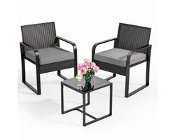 Xbro Tuinset – 3-delige Zitgroep met Rotan Stoel en Zitkussens, Weerbestendig en Ruimtebesparend – Outdoor loungeset – Balkonset voor Tuin, Terras en Zwembad – 60 x 50 x 80 cm – Grijs