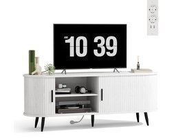 Xbro TV Meubel – Moderne TV Kast met 2 Verstelbare Planken en EU-Stopcontact – Wit
