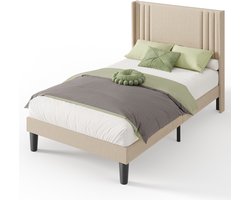 Xbro Tweepersoonsbed met Gestoffeerd Hoofdbord – 120x200 cm – Platform Bedframe met Houten Latten – Modern & Stevig – Donkergrijs – Geen Boxspring Nodig
