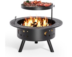 Xbro Vuurschaal – met BBQ grillrooster – Vuurkorf – voor tuin – Ø 89 cm – zwart