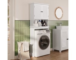 Xbro Wasmachine Kast met 2 Deuren – Badkamerkast met Verstelbare Planken – Voor Badkamer of Wasruimte – 65 x 22 x 163.5 cm – Wit