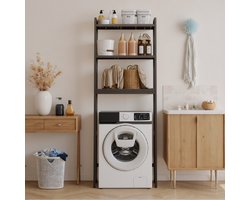 Xbro Wasmachine Rek – Wasmachinekast met 3 Planken – Voor Wasmachine & Toilet – Bamboe – 63 × 26 x 170 cm – Donkergrijs