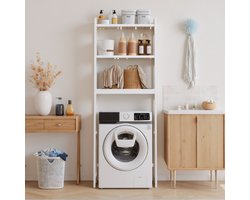 Xbro Wasmachine Rek – Wasmachinekast met 3 Planken – Voor Wasmachine & Toilet – Bamboe – 63 × 26 x 170 cm – Wit